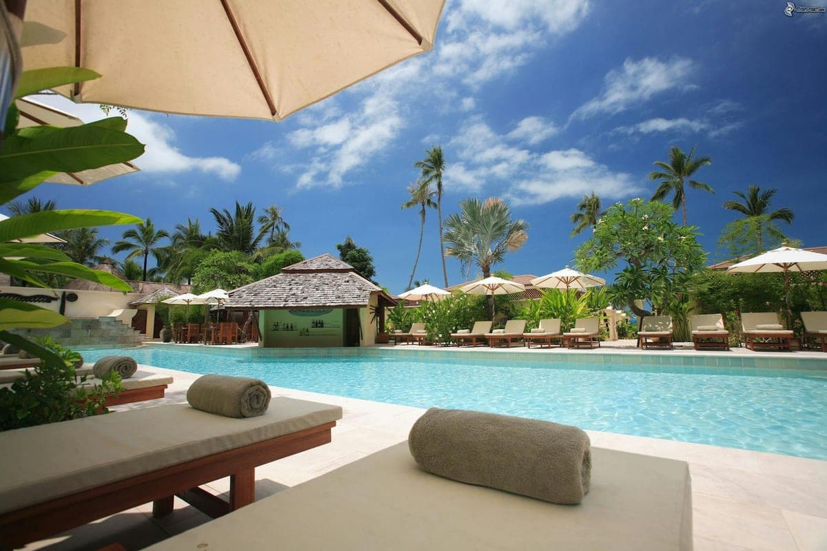 Resort-style pool and lounge deck at a partner rehab centre
